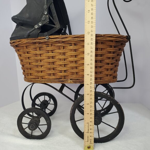 Antique Vintage Victorian Wicker Metal Stroller Doll Carriage Buggy - Picture 11 of 14